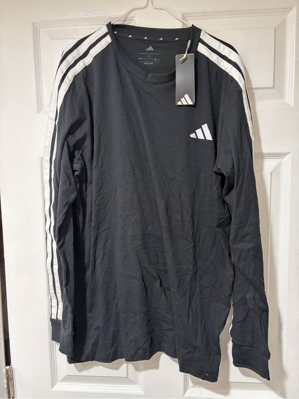 adidas Black Long-Sleeve Tee with White Three-Stripes